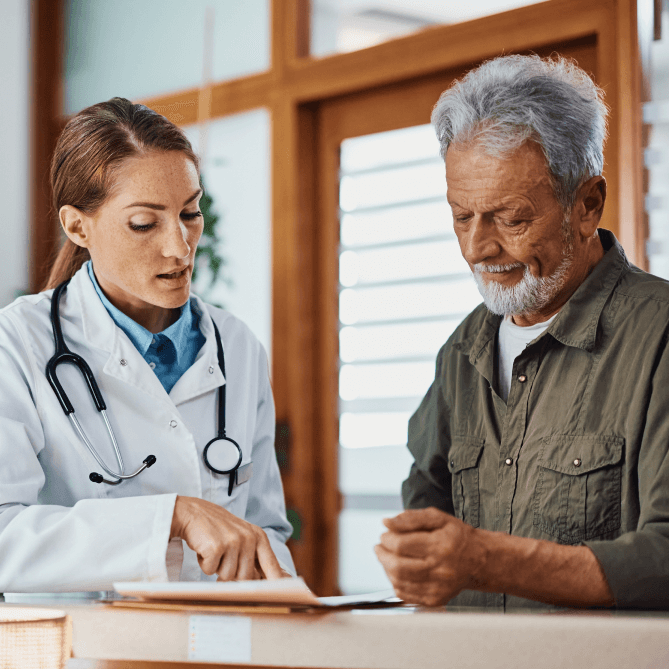 Doctor reviewing information with a patient